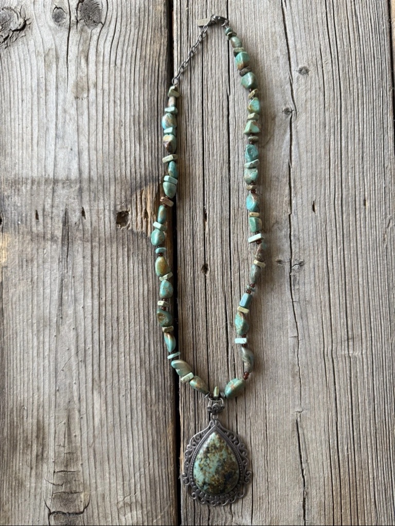 Peyote Bird Vintage Sterling Turquoise Bead W/Teardrop Turquoise Pendant